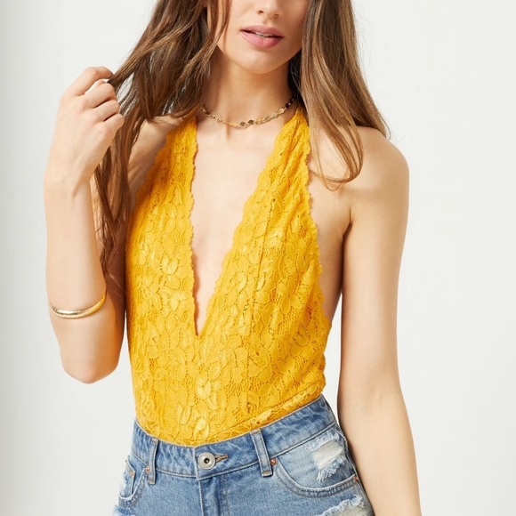 yellow lace bodysuit